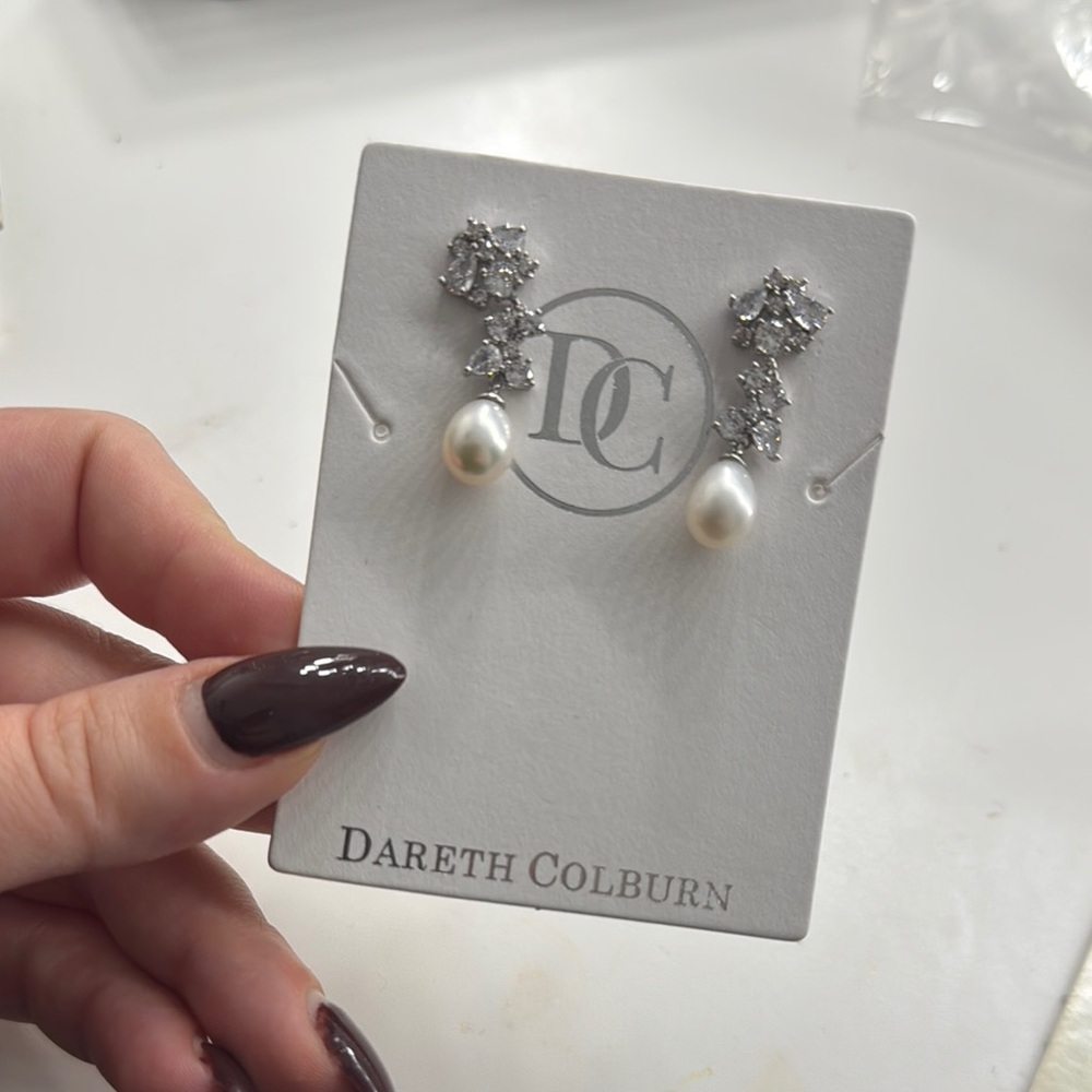 Silver Crystal Cluster Pearl Earrings